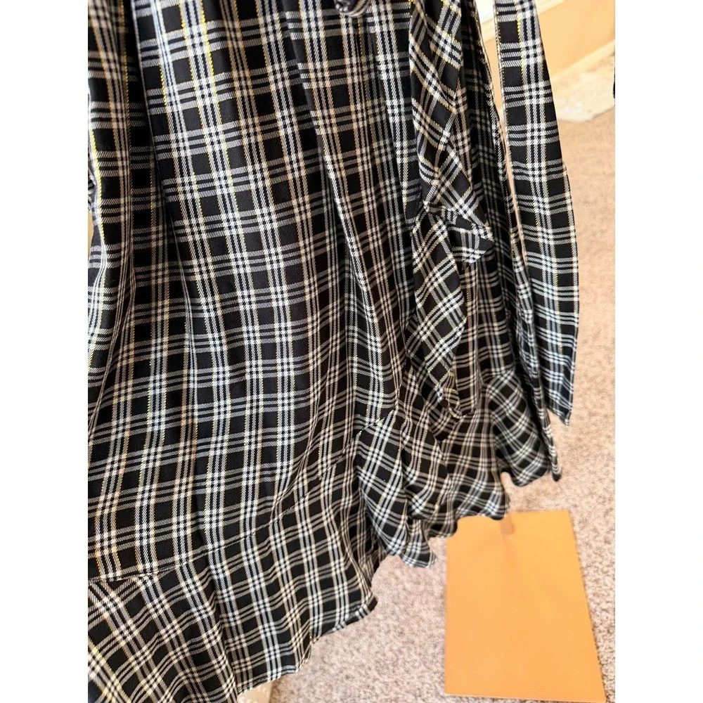 Tommy Hilfiger Women's Black White Plaid Long Sleeve Wrap Midi Dress Size 4 - Picture 4 of 8